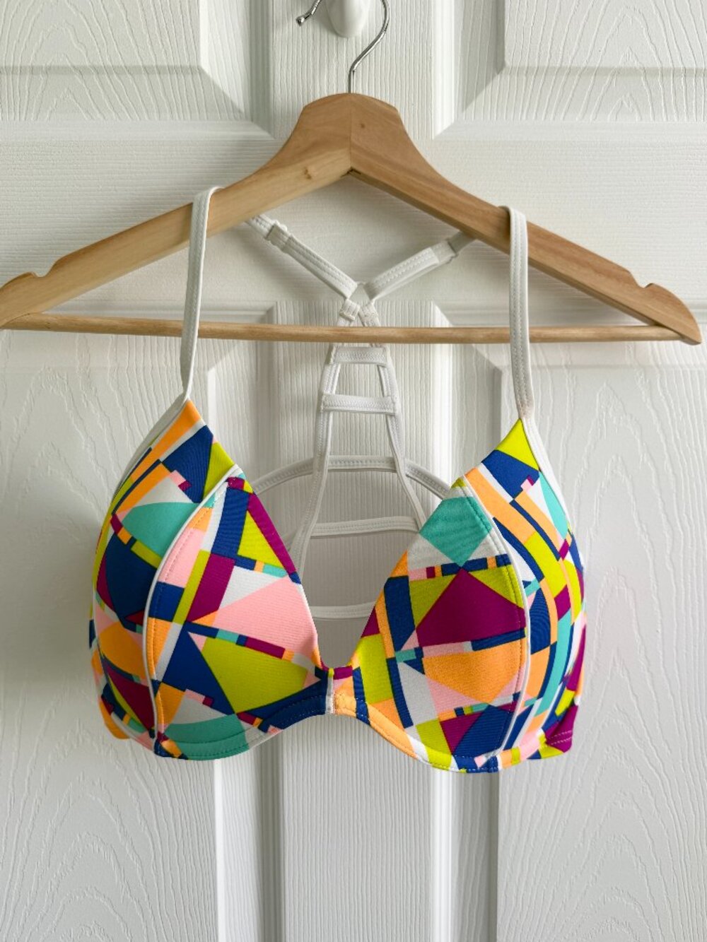 PINK Victorias Secret Medium D-DD Push up Bikini Top Geometric Print Swim Beach